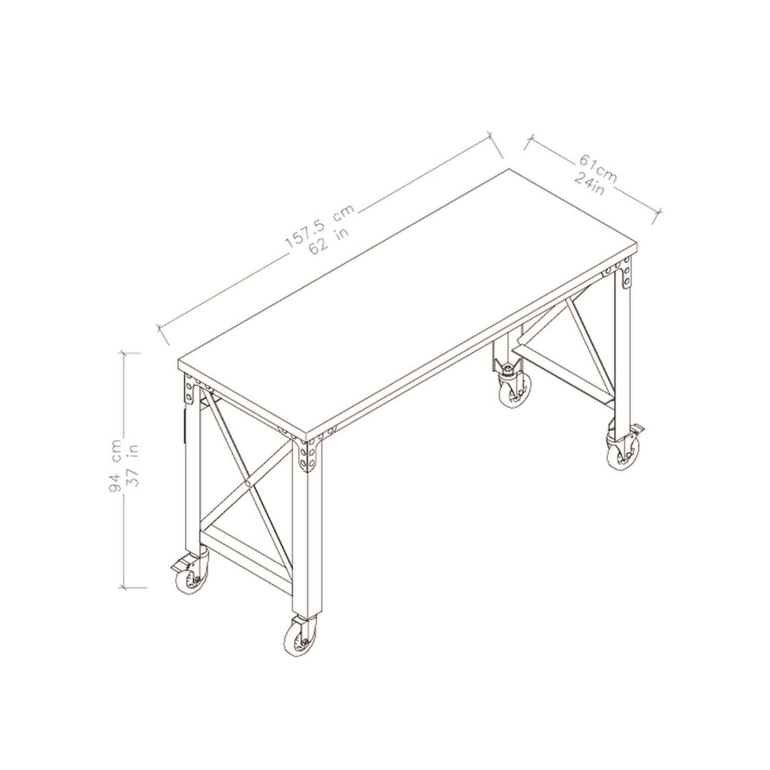DuraMax | 62 In. x 24 In. Rolling Industrial Worktable Desk with solid wood top - Image 9