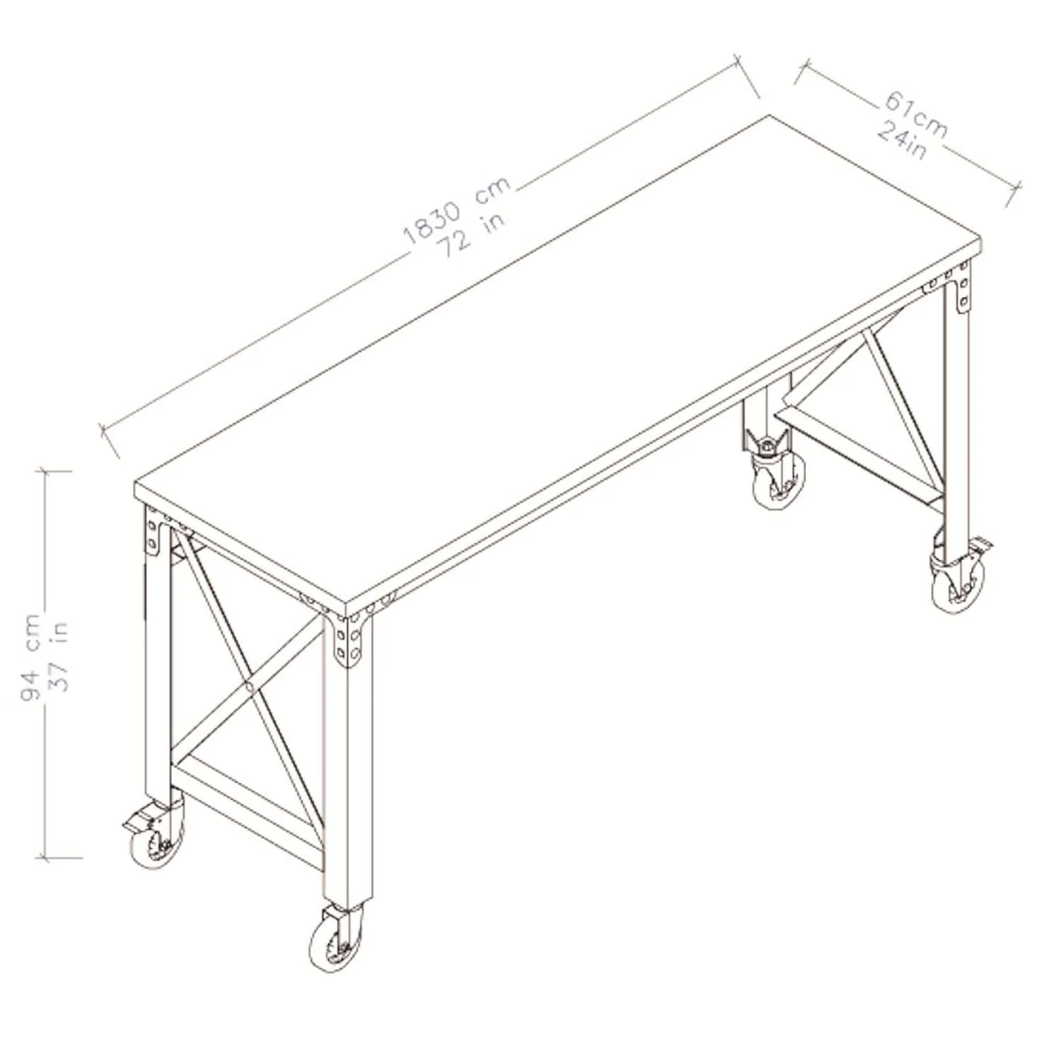 DuraMax | 72 In. x 24 In. Rolling Industrial Worktable Desk With Solid Wood Top - Image 10