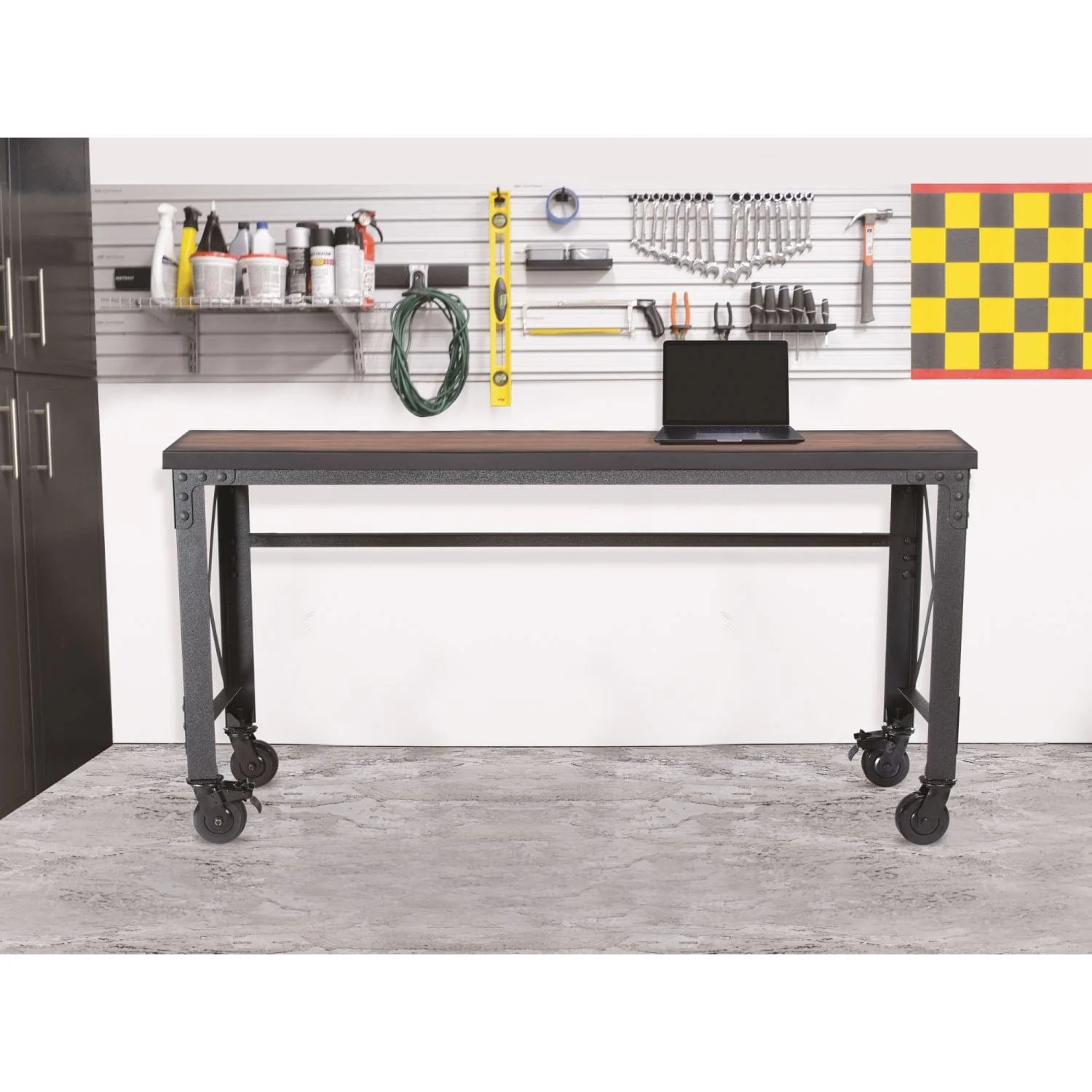 DuraMax | 72 In. x 24 In. Rolling Industrial Worktable Desk With Solid Wood Top - Image 3