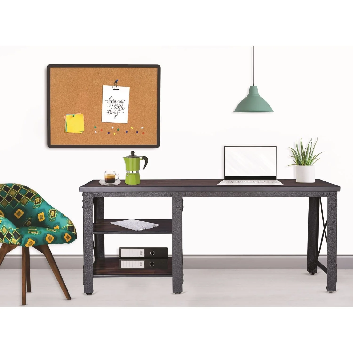 DuraMax | Weston 72" Industrial Metal & Wood desk with shelves - Image 3