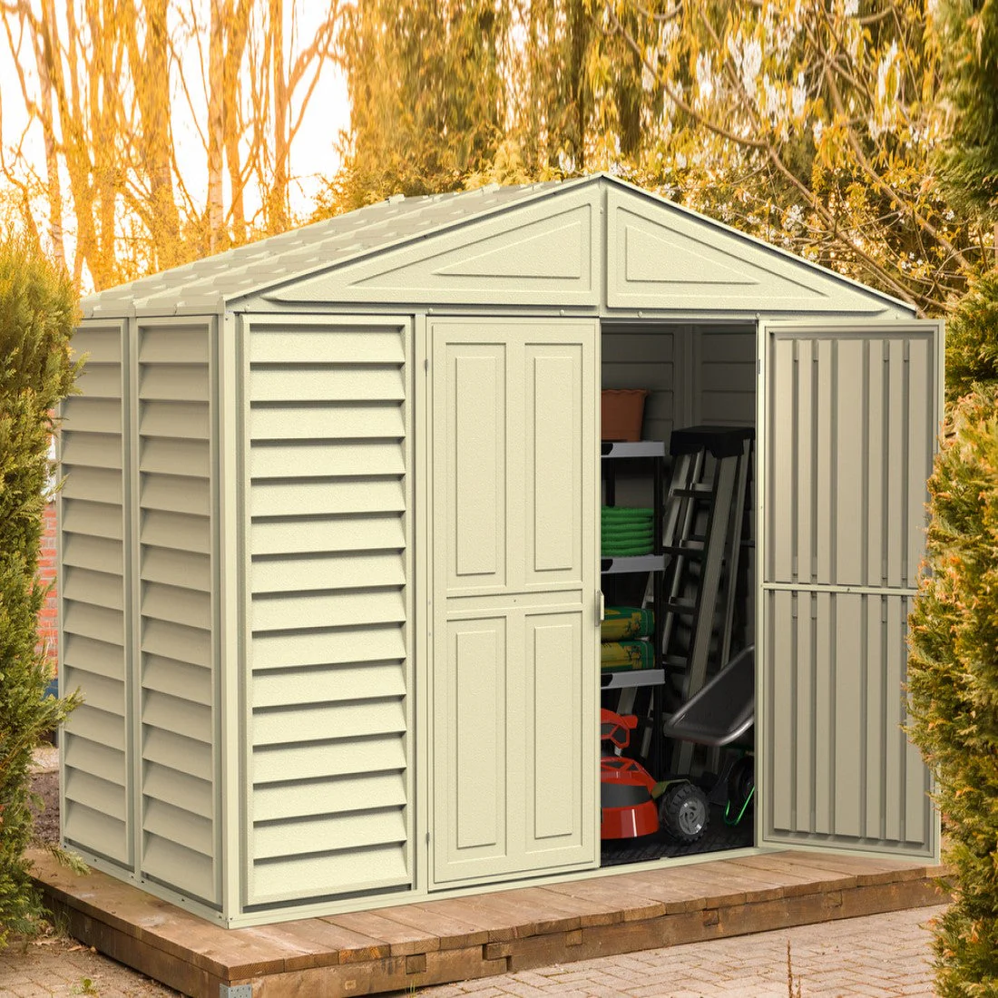 DuraMax | Woodbridge 10.5x5x7 Ft Vinyl Plastic Storage Shed with Foundation Frame - Image 3