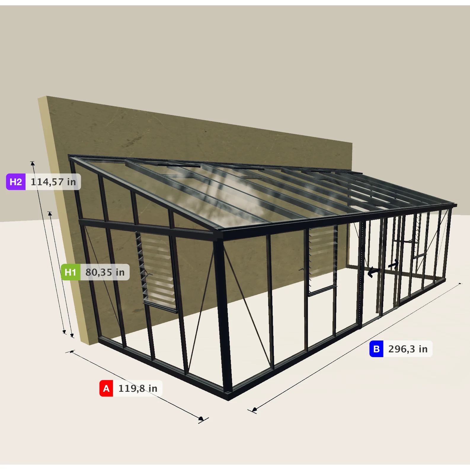 Janssens | Arcadia Lean-To Glass Greenhouse/Sunroom with 4mm Tempered Glass Glazing (Custom WVL542) - Image 2
