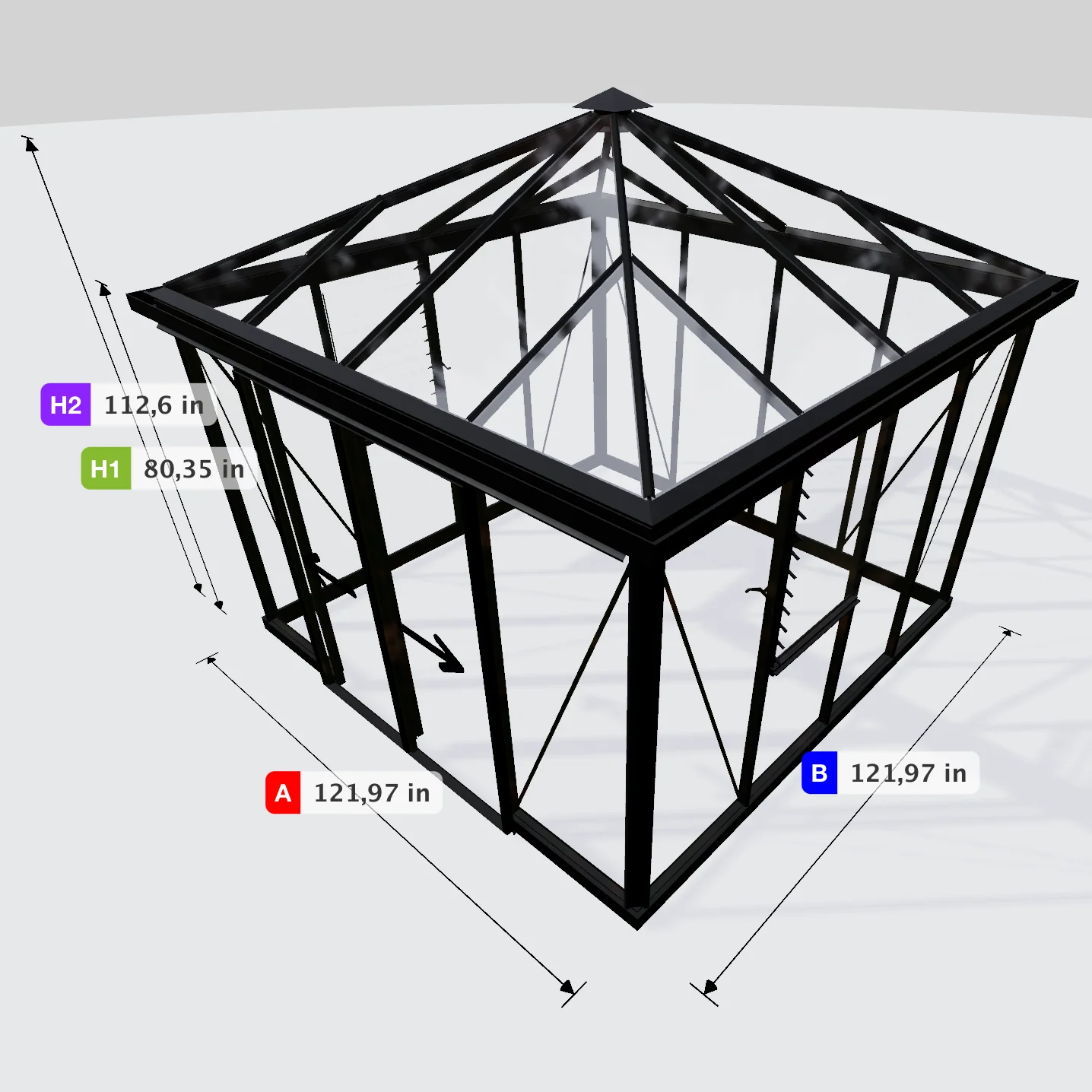 Janssens | Pyramid Glass Greenhouse Kit With 4mm Tempered Glass Glazing - Image 20