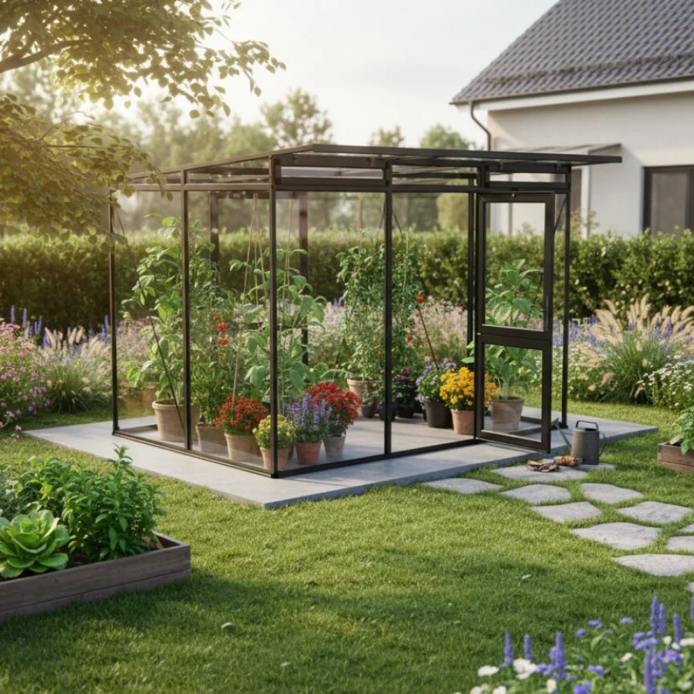 KGT | Linea II Modern Greenhouse 9ft 9in x 6ft 8in x 7ft - 4mm Glass / 10mm Twin-Wall Polycarbonate Glazing - Image 4