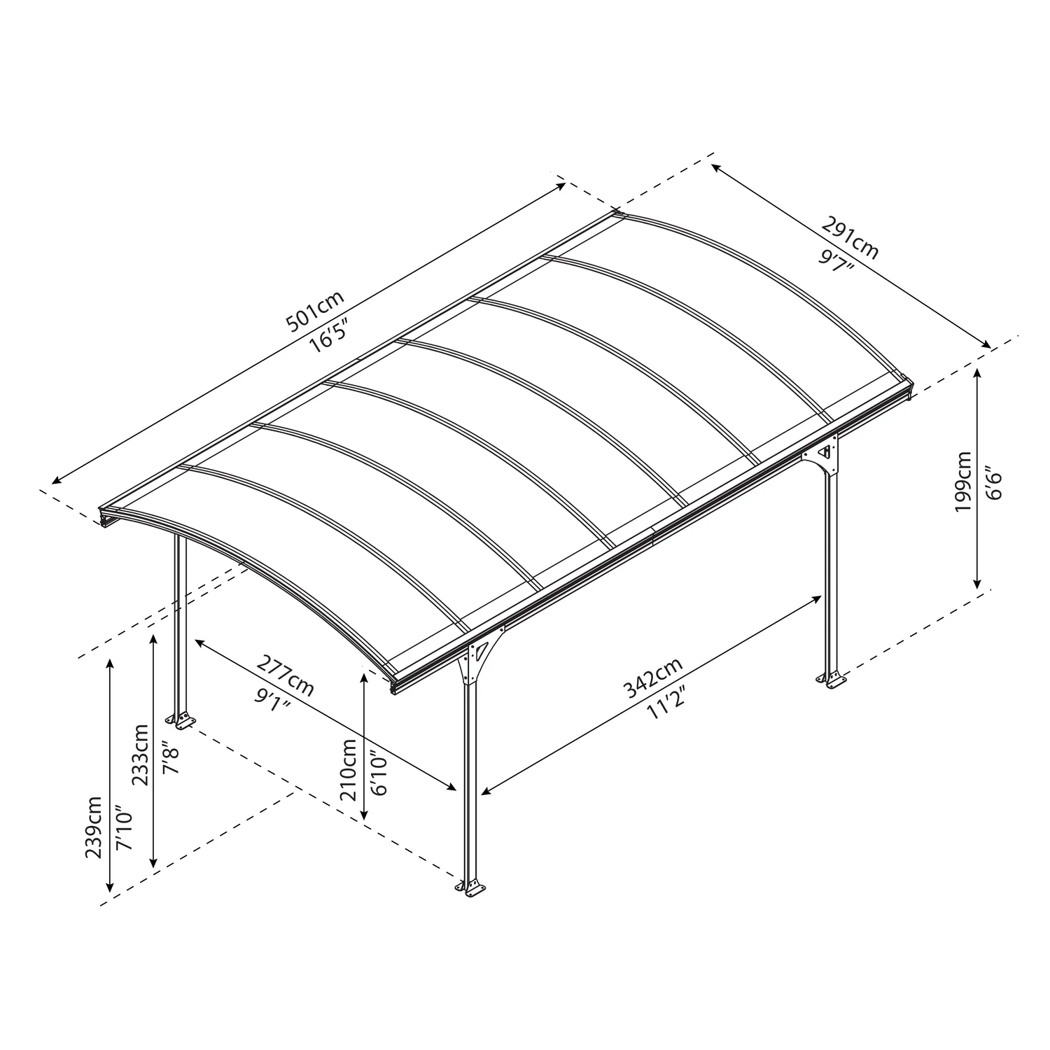 Palram - Canopia | 10x16 ft Vitoria 5000 Polycarbonate Carport - Gray/Gray - Image 6