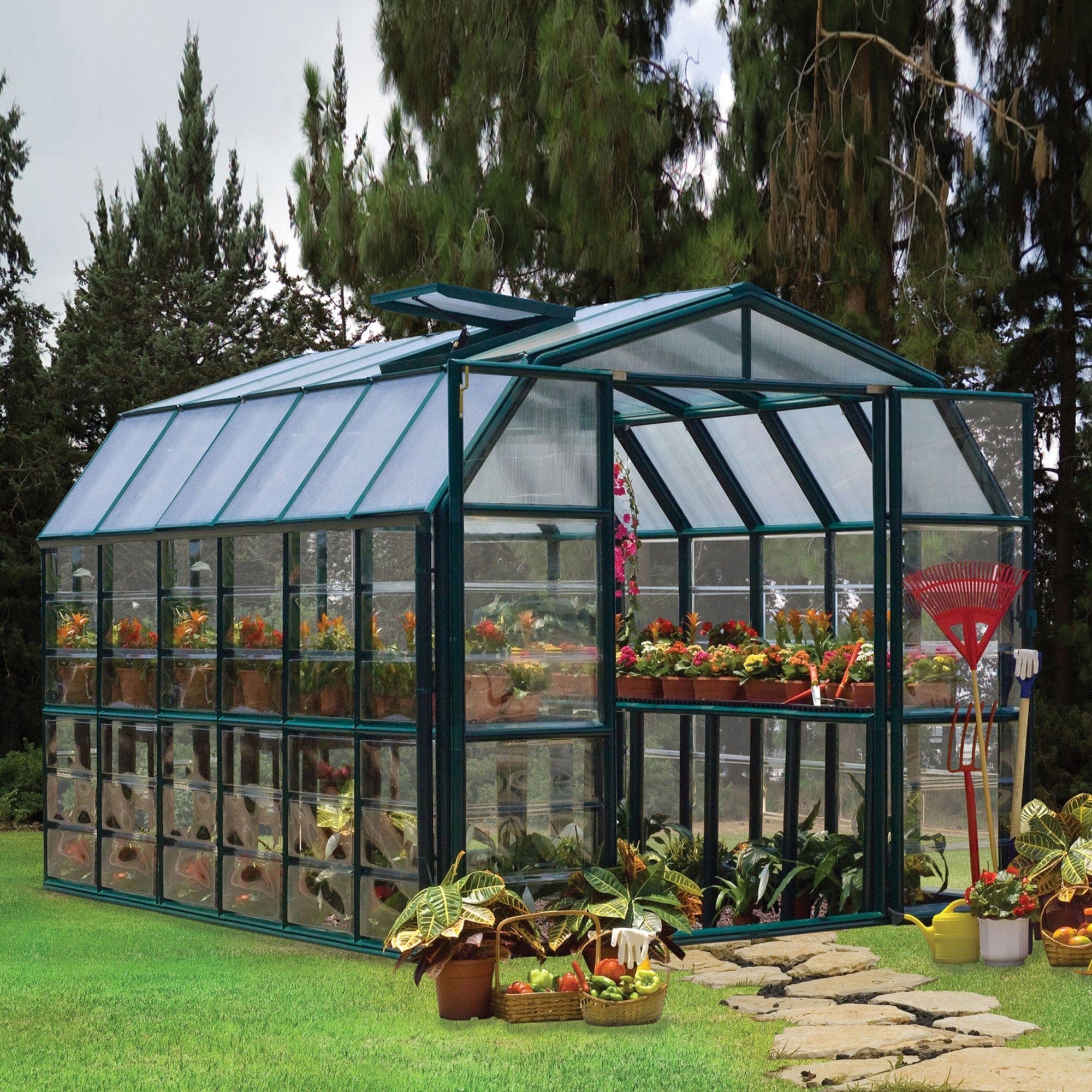 Palram - Canopia | Grand Gardener Greenhouse Kit - 8 Ft Wide - Green - 0.8mm Clear Polycarbonate Glazing - Image 11
