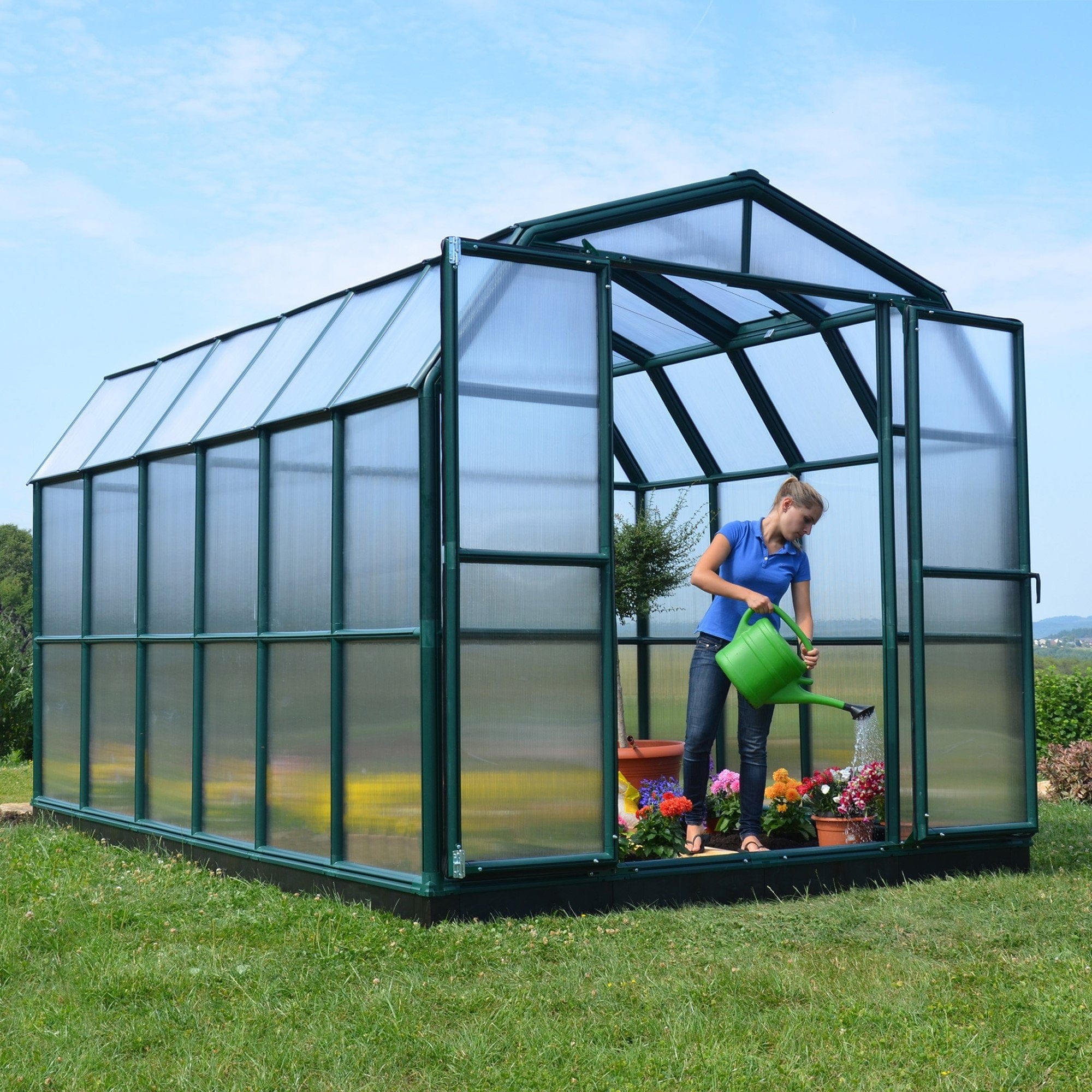 Palram - Canopia | Grand Gardener Greenhouse Kit - 8 ft Wide - Green - 6mm Twin-wall Polycarbonate Glazing - Image 12