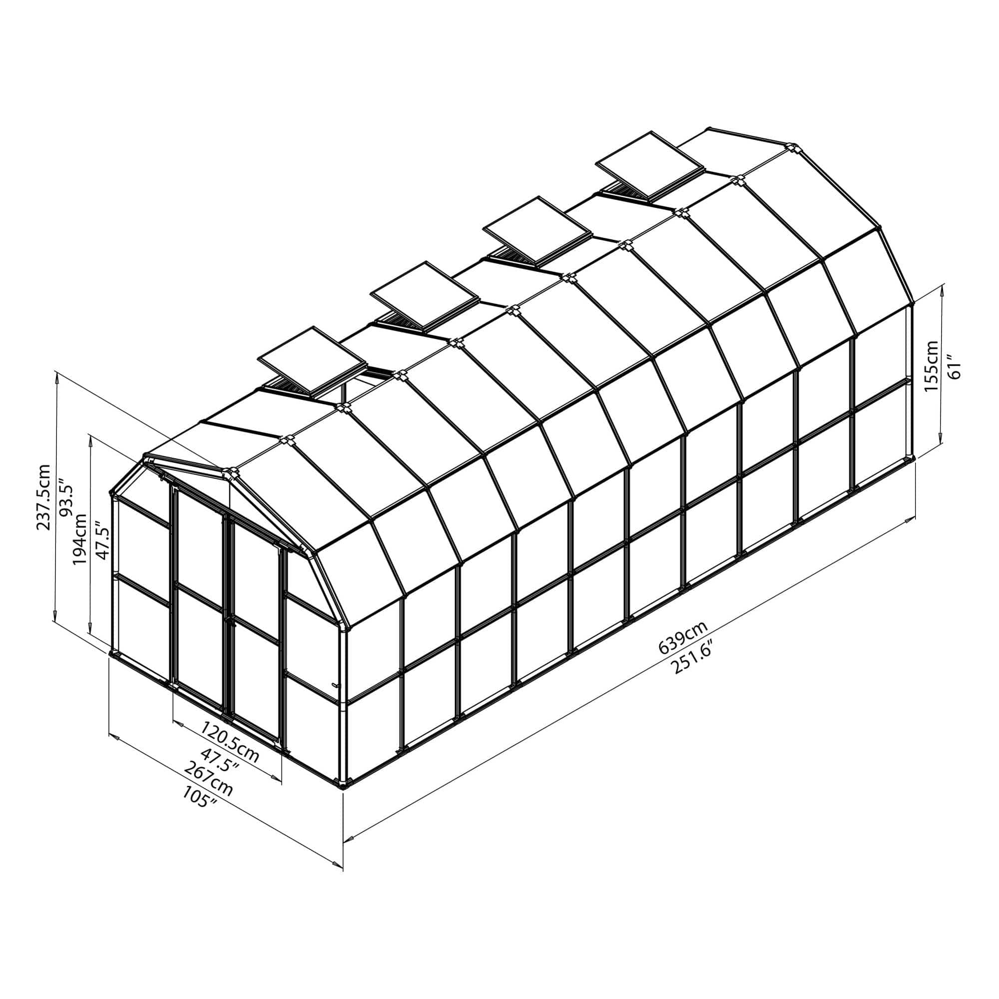 Palram - Canopia | Grand Gardener Greenhouse Kit - 8 ft Wide - Green - 6mm Twin-wall Polycarbonate Glazing - Image 21