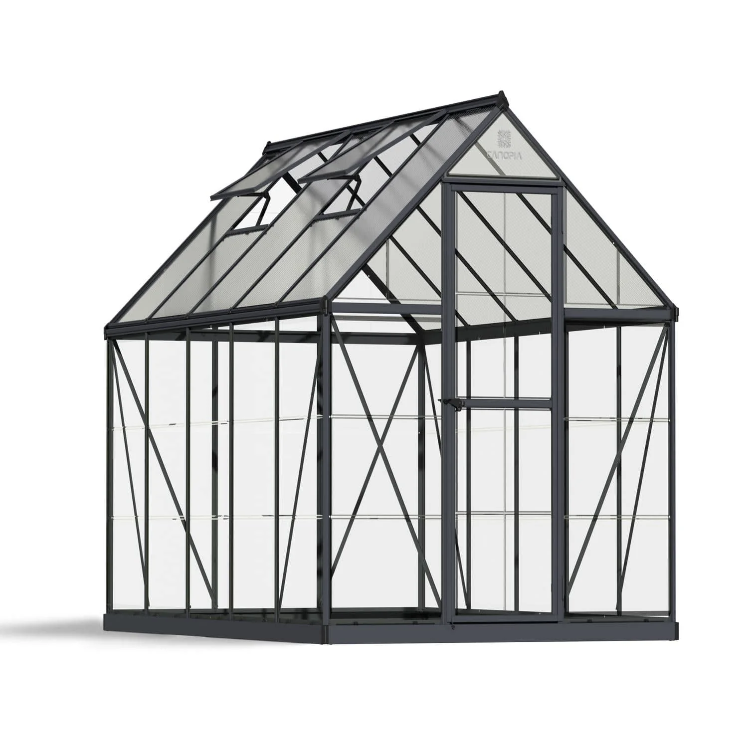 Palram - Canopia | 6x10 ft Hybrid Greenhouse Kit - Gray With 0.8mm Polycarbonate Glazing