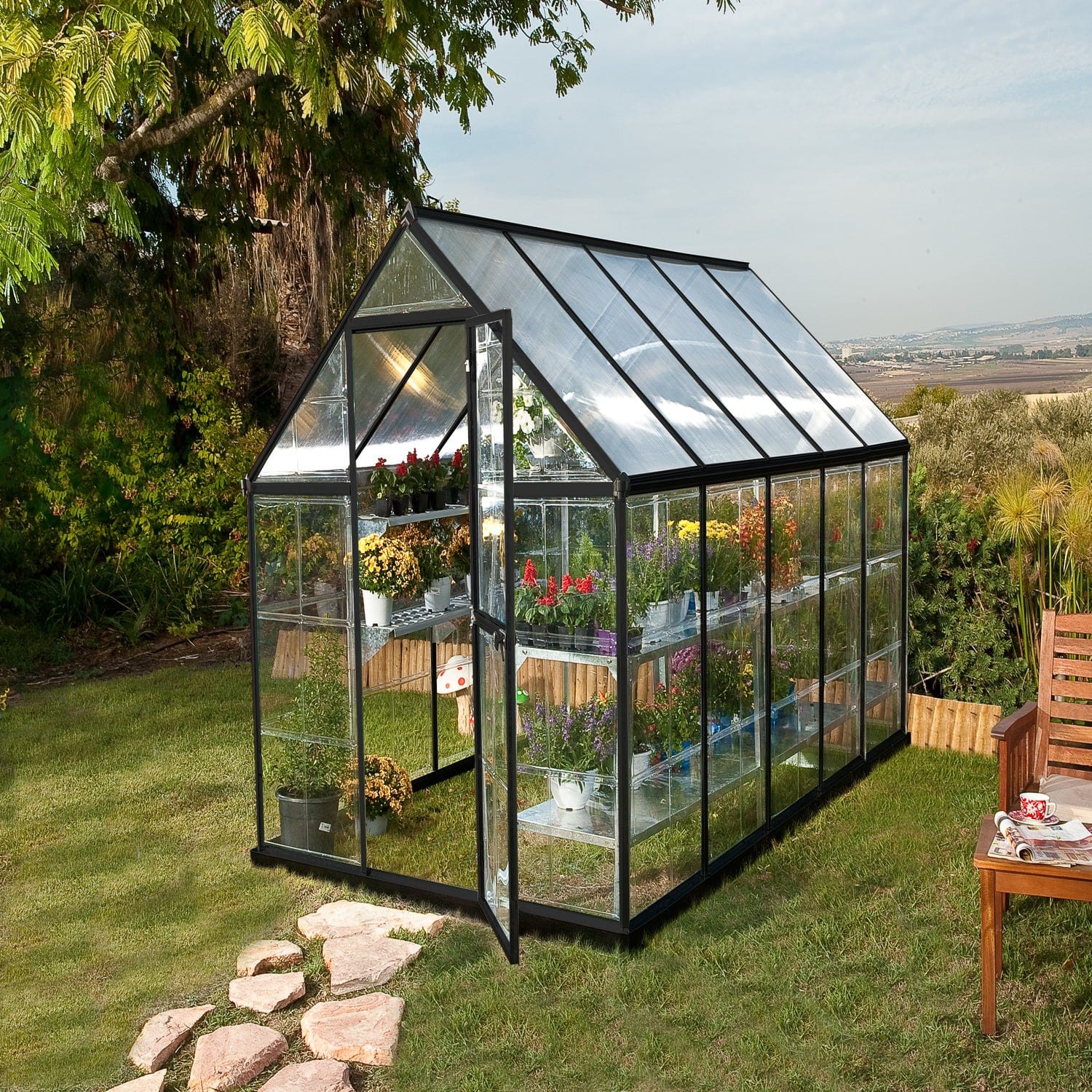 Palram - Canopia | 6x10 ft Hybrid Greenhouse Kit - Gray With 0.8mm Polycarbonate Glazing - Image 2