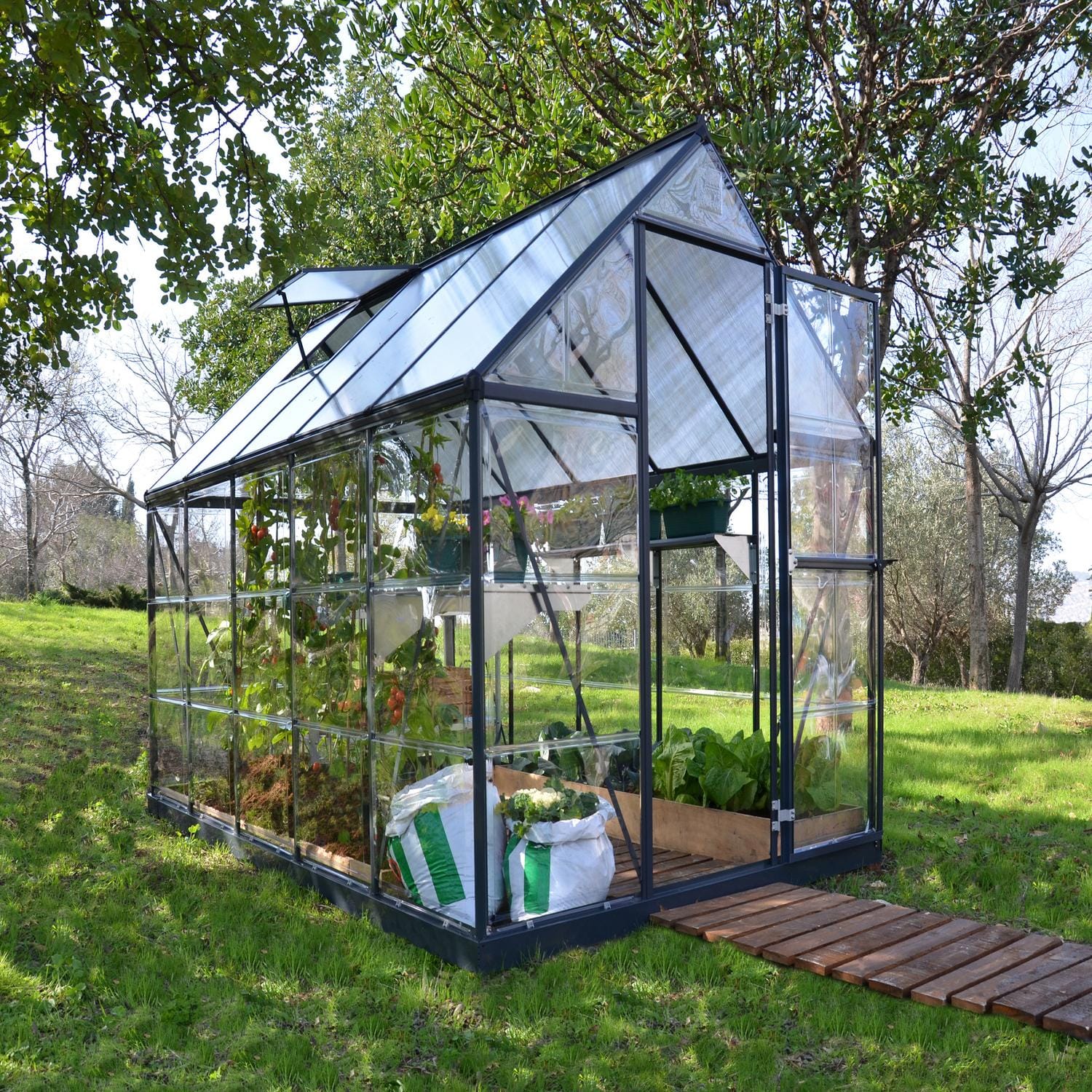 Palram - Canopia | 6x10 ft Hybrid Greenhouse Kit - Gray With 0.8mm Polycarbonate Glazing - Image 4