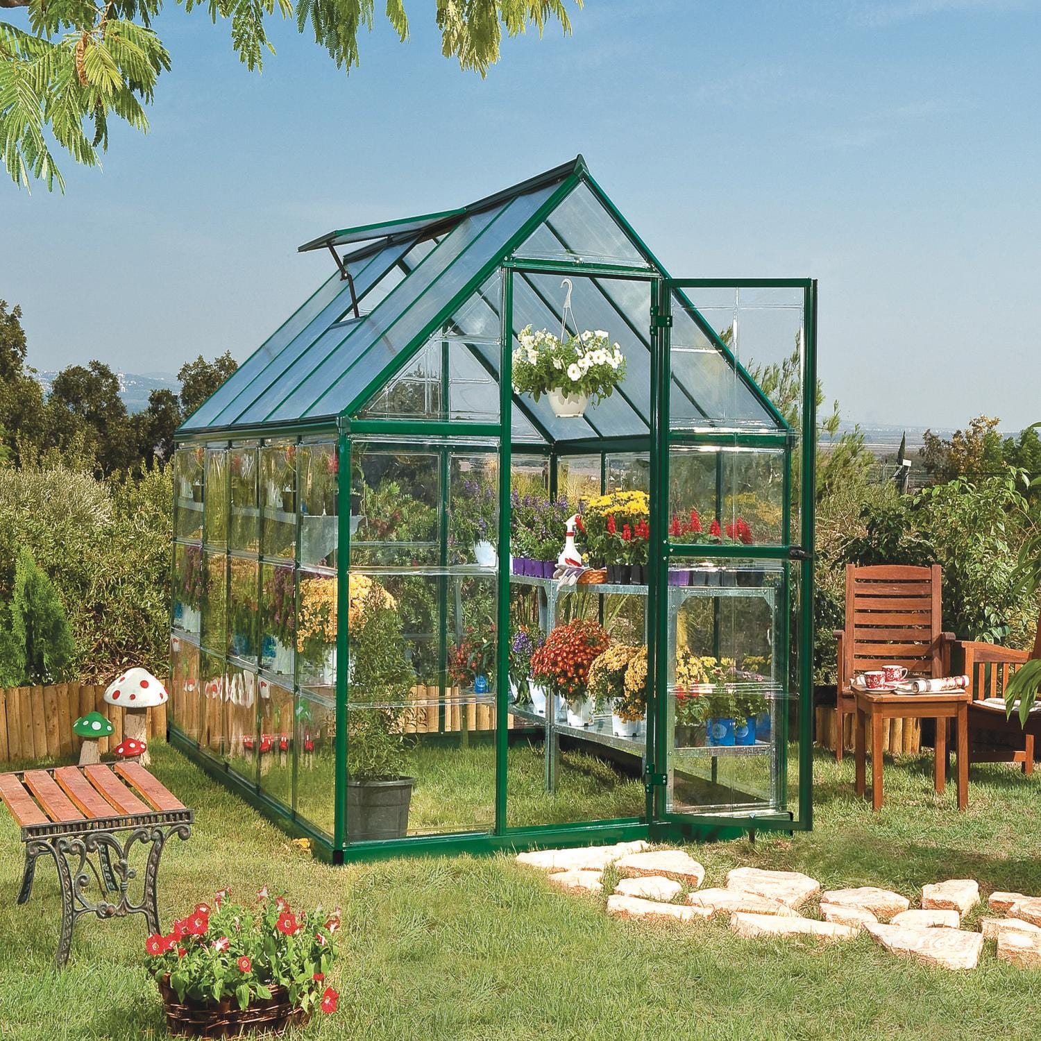 Palram - Canopia | 6x10 ft Hybrid Greenhouse Kit - Green With 0.8mm Polycarbonate Glazing - Image 2