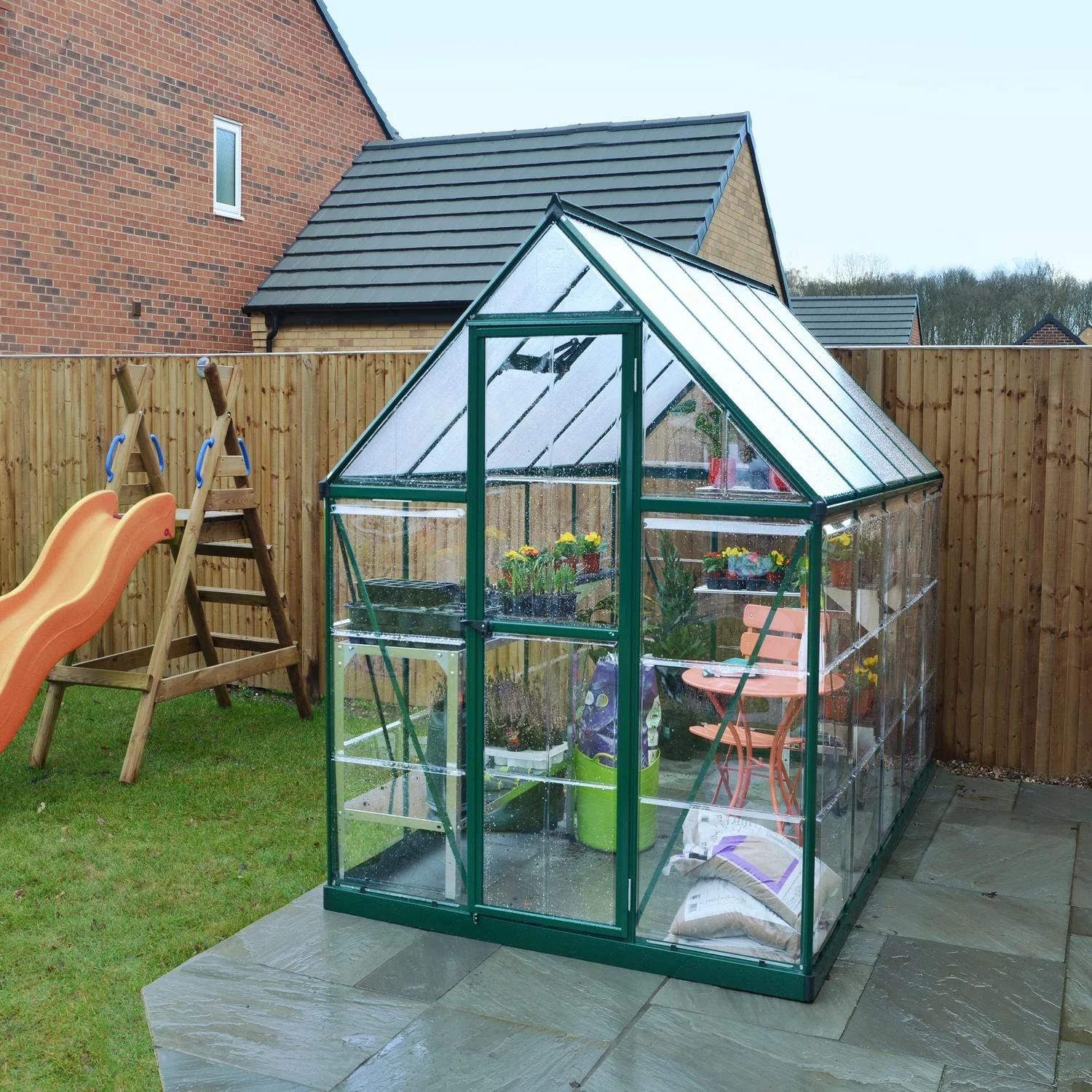 Palram - Canopia | 6x10 ft Hybrid Greenhouse Kit - Green With 0.8mm Polycarbonate Glazing - Image 4