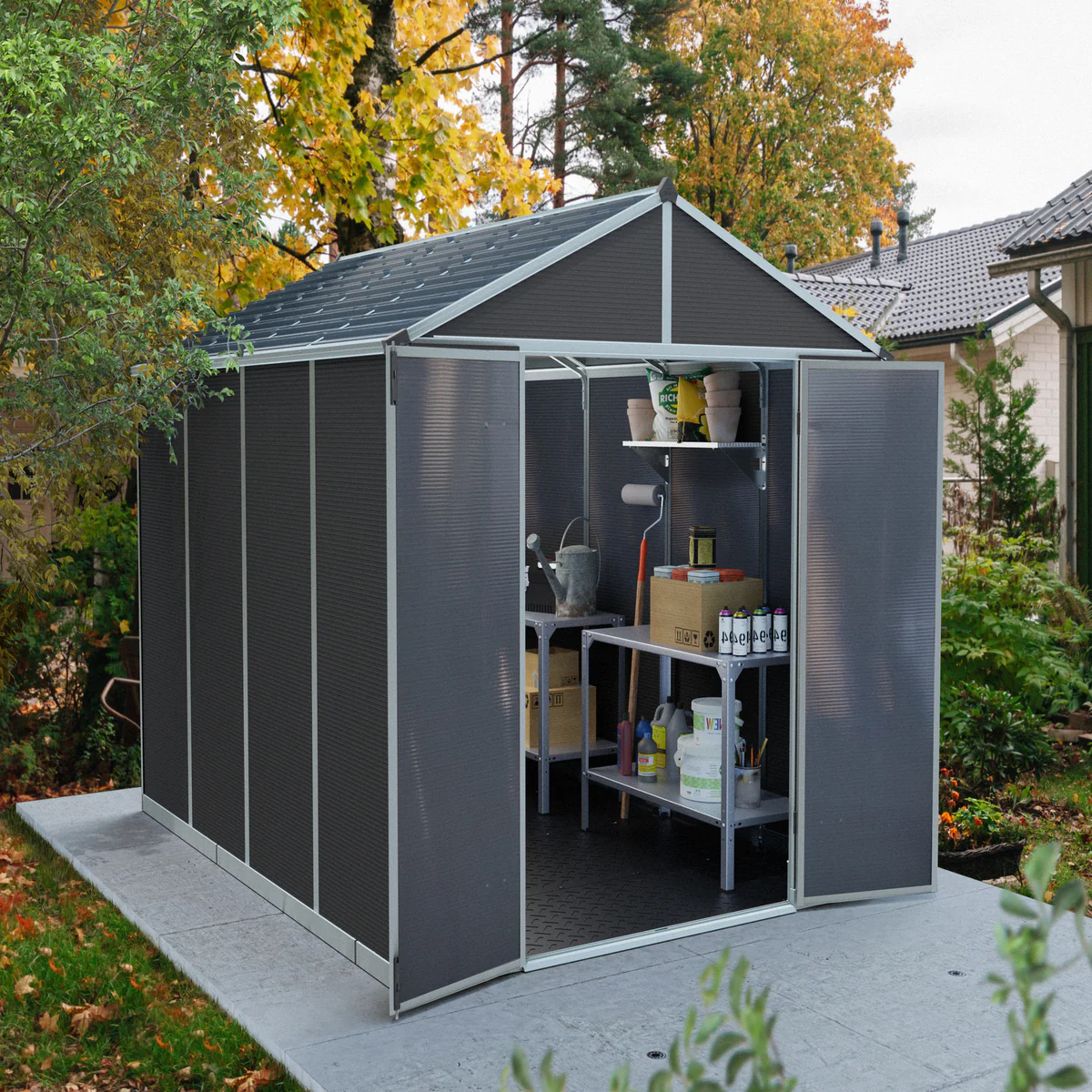 Palram - Canopia | Rubicon 8ft Ultra Durable Outdoor Storage Shed for Garden Dark Grey Series - Image 19