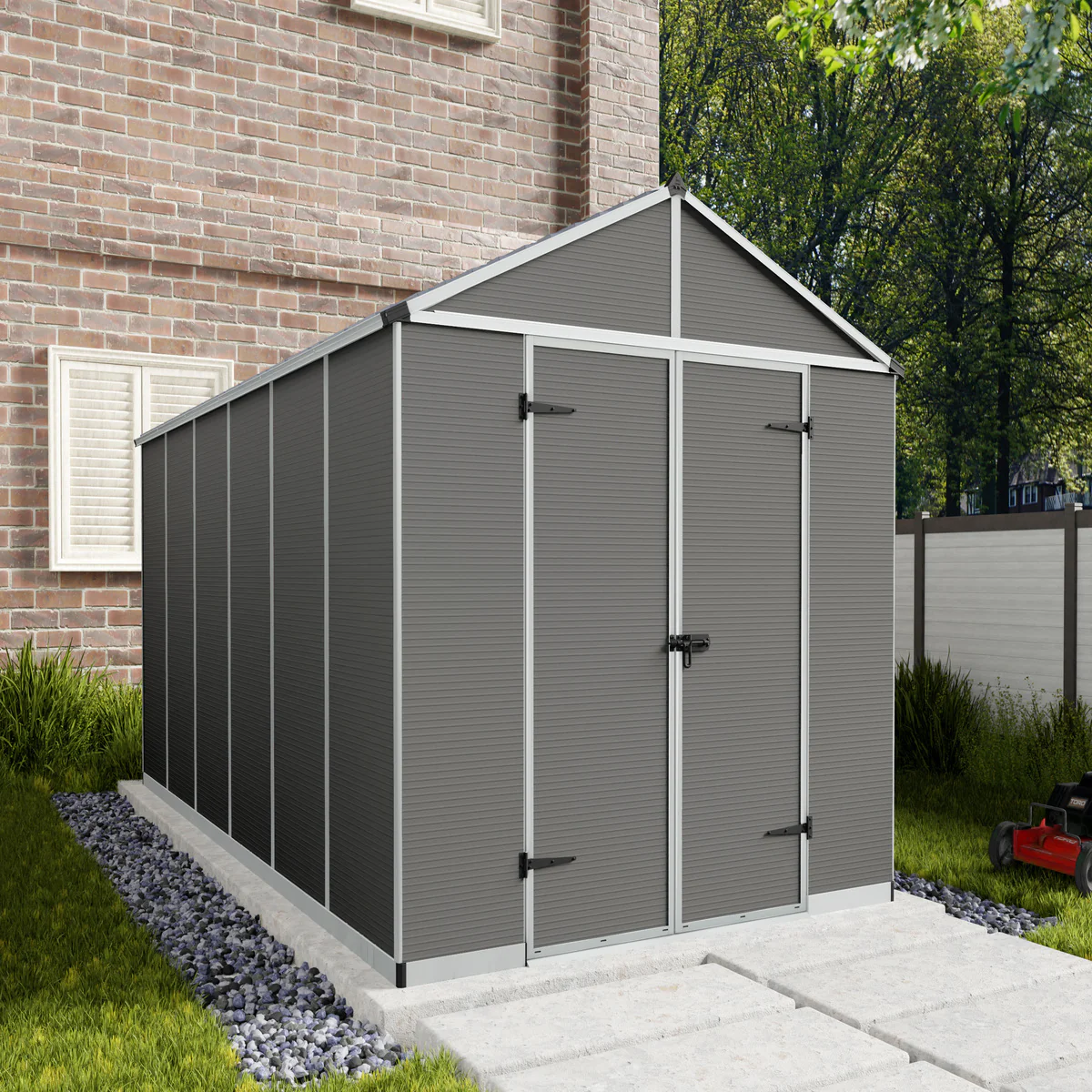 Palram - Canopia | Rubicon 8ft Ultra Durable Outdoor Storage Shed for Garden Dark Grey Series - Image 22