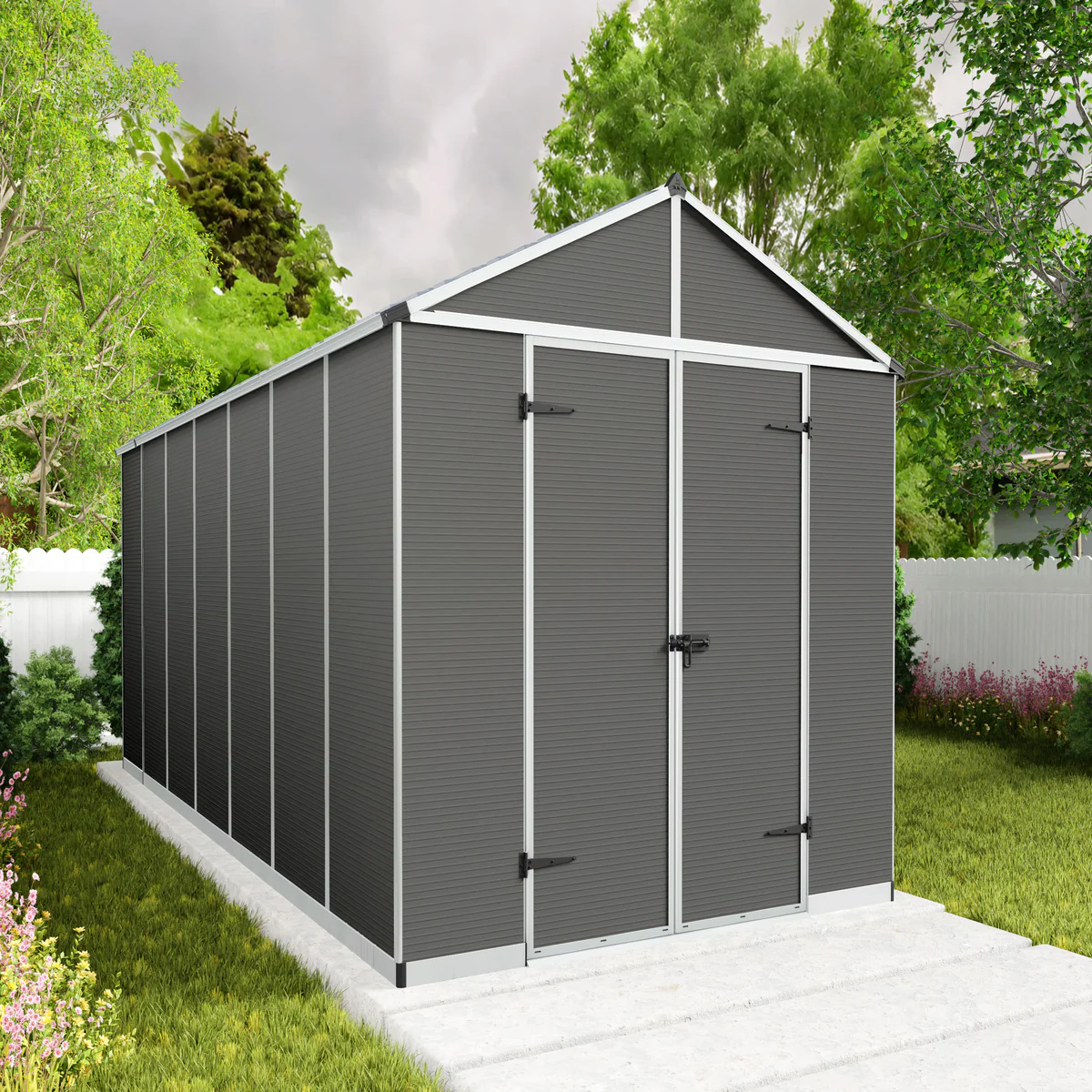 Palram - Canopia | Rubicon 8ft Ultra Durable Outdoor Storage Shed for Garden Dark Grey Series - Image 27