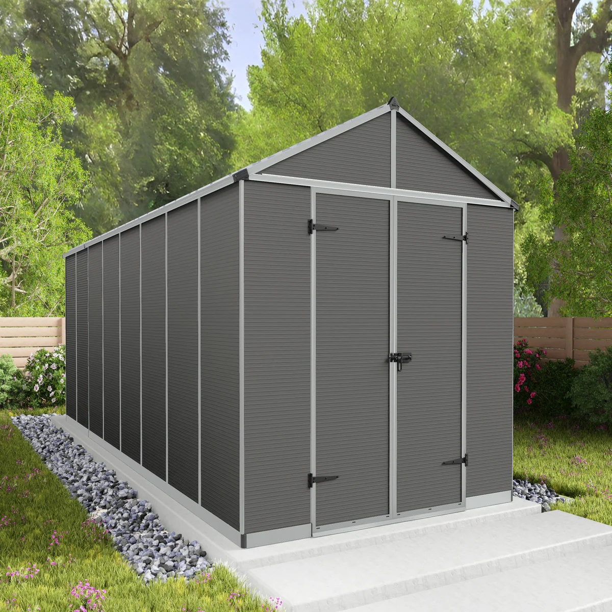 Palram - Canopia | Rubicon 8ft Ultra Durable Outdoor Storage Shed for Garden Dark Grey Series - Image 30