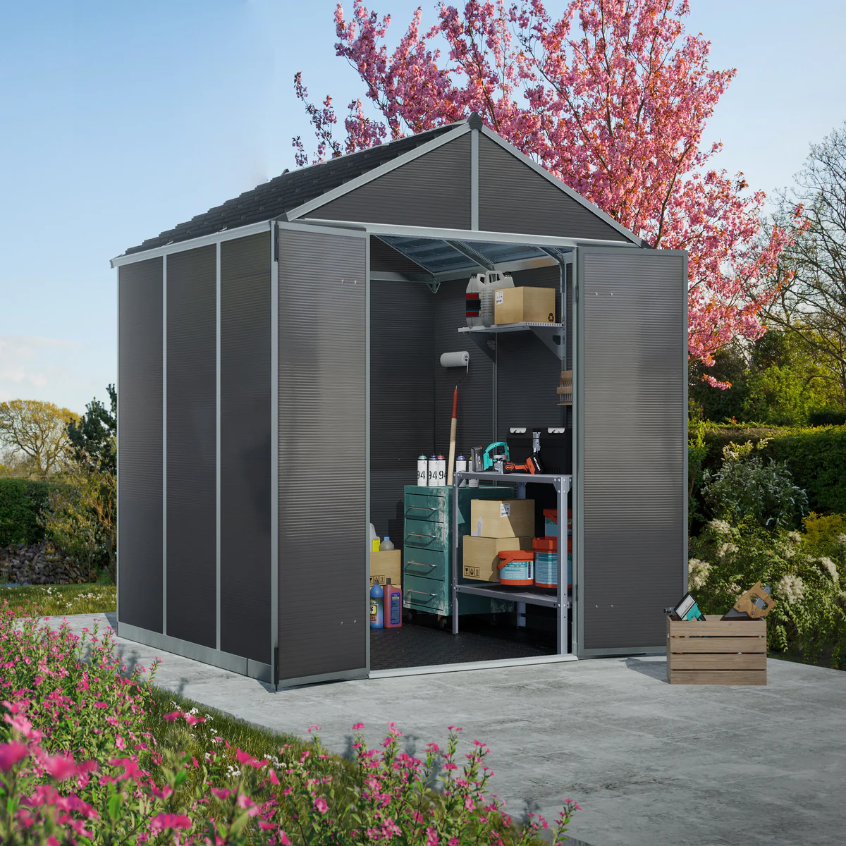 Palram - Canopia | Rubicon 8ft Ultra Durable Outdoor Storage Shed for Garden Dark Grey Series - Image 4