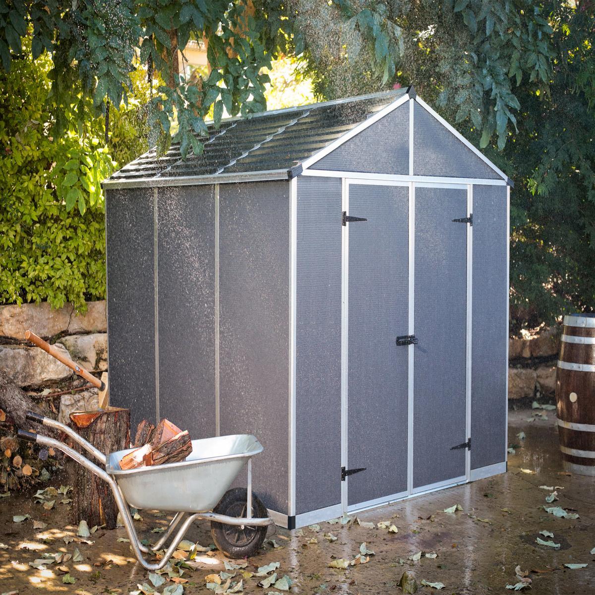Palram - Canopia | Rubicon 8ft Ultra Durable Outdoor Storage Shed for Garden Dark Grey Series - Image 5