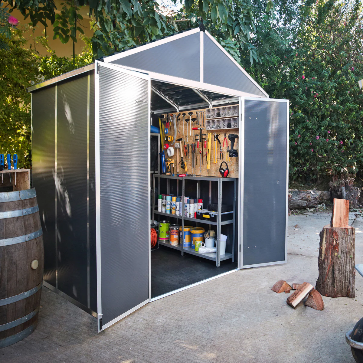 Palram - Canopia | Rubicon 8ft Ultra Durable Outdoor Storage Shed for Garden Dark Grey Series - Image 6