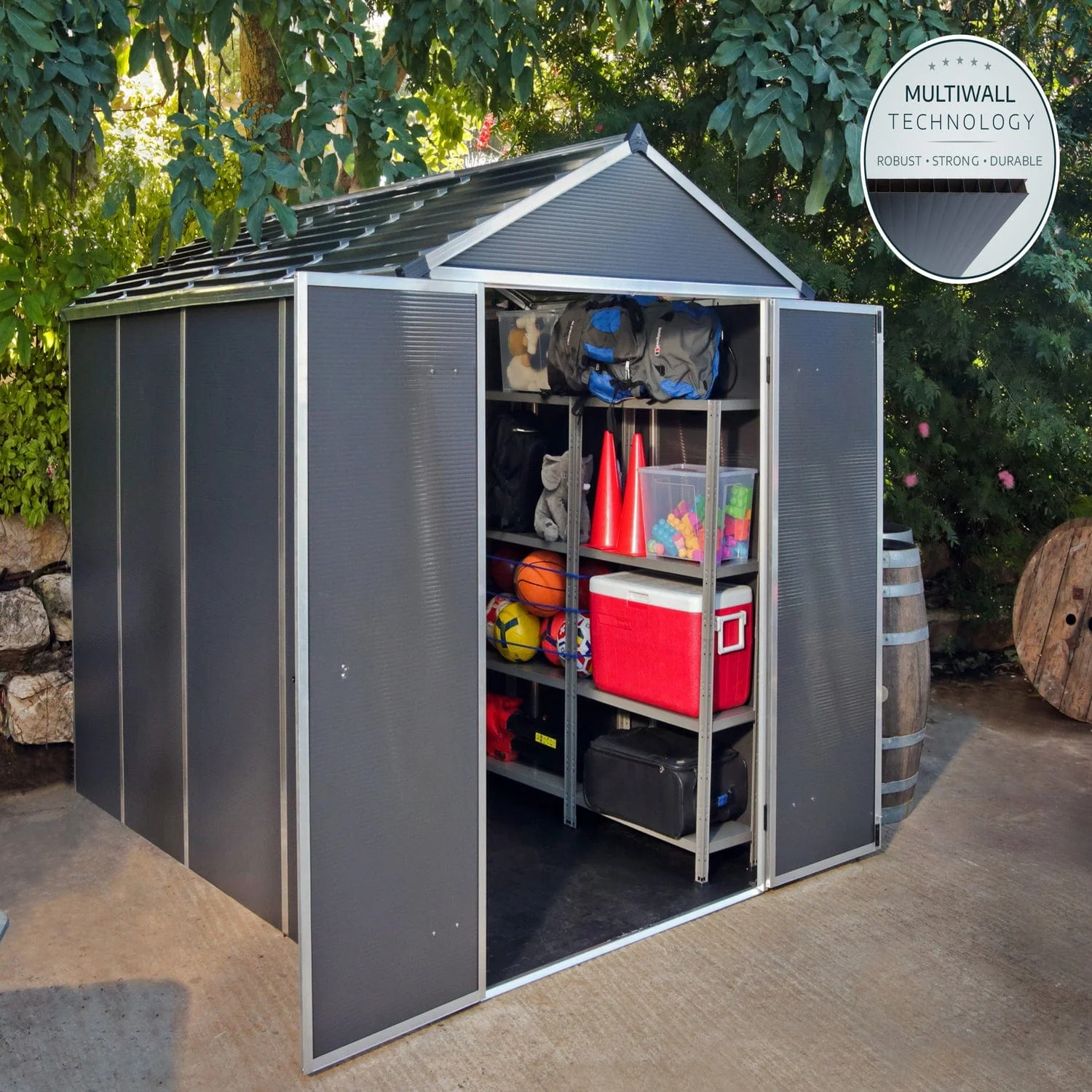 Palram - Canopia | Rubicon 6ft Ultra Durable Outdoor Storage Shed for Garden Dark Grey Series - Image 9