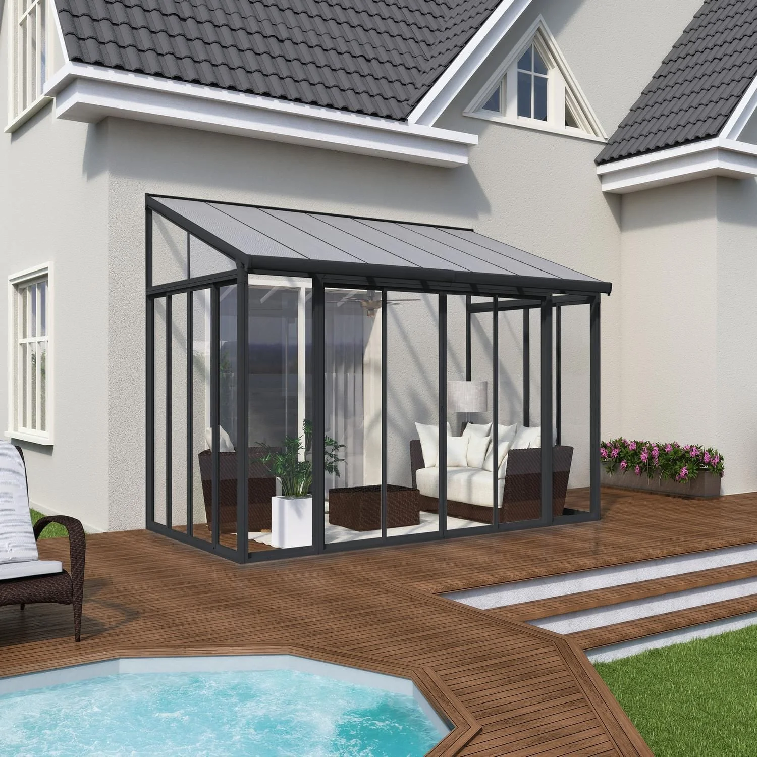 Palram - Canopia | SanRemo 10x14 ft Patio Enclosure - Gray/Clear - Image 5