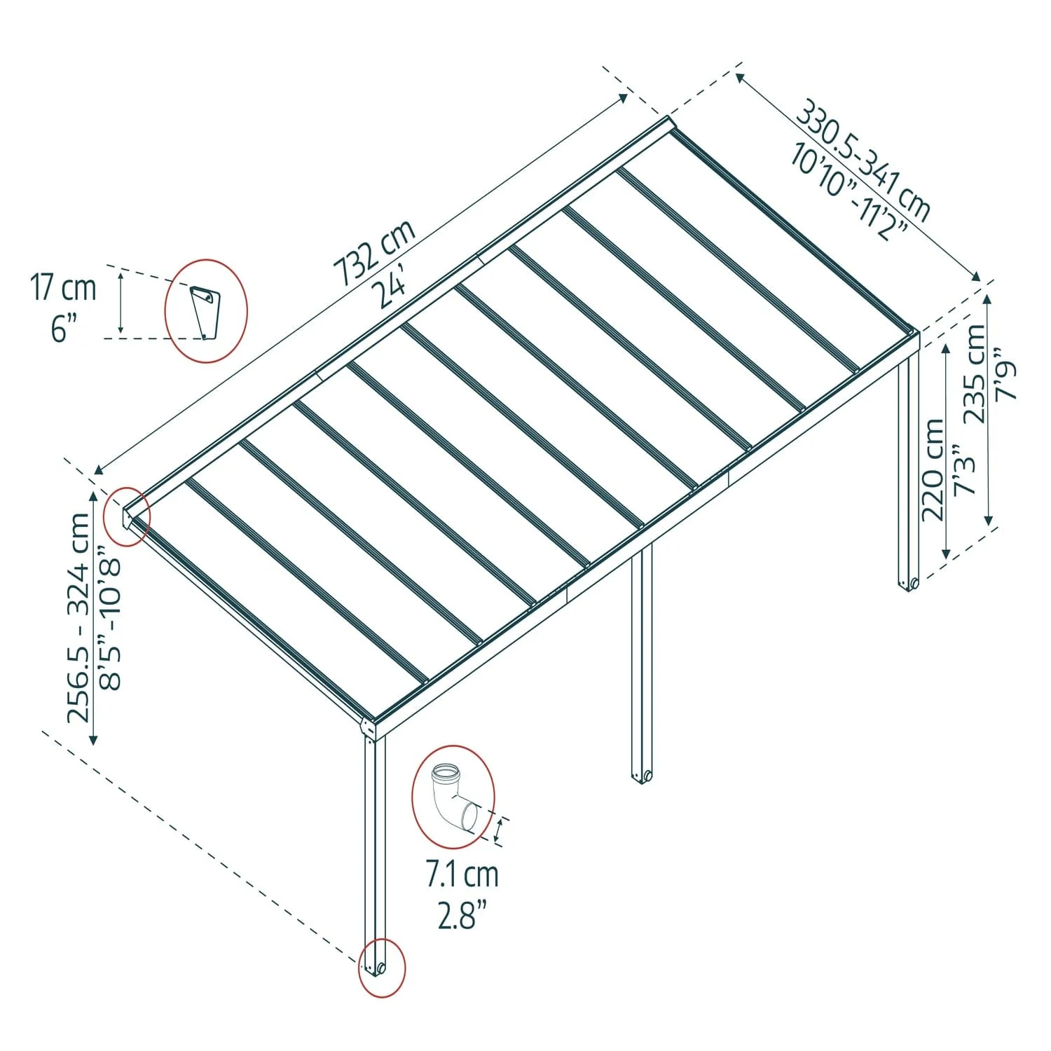 Palram - Canopia | Stockholm 11x24 ft Patio Cover - Gray/Clear - Image 15