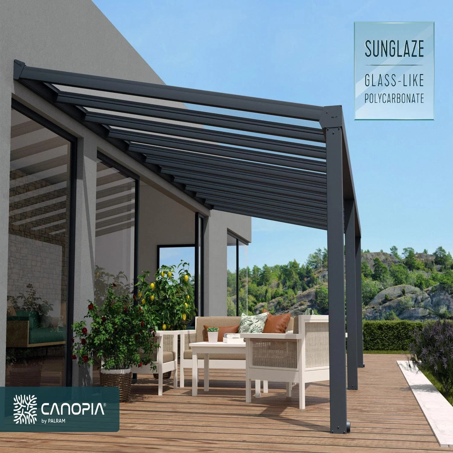 Palram - Canopia | Stockholm 11x26 ft Patio Cover - Gray/Clear - Image 12